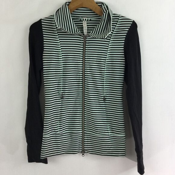 Lululemon Daily Yoga Mint Moment Full Zip Black Green Stripe Preppy Jacket Sz 4 - Picture 3 of 7